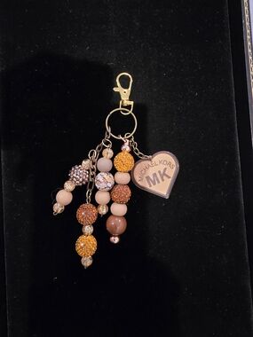 Michael Kors Pink and Gold Beaded Heart Key Charm